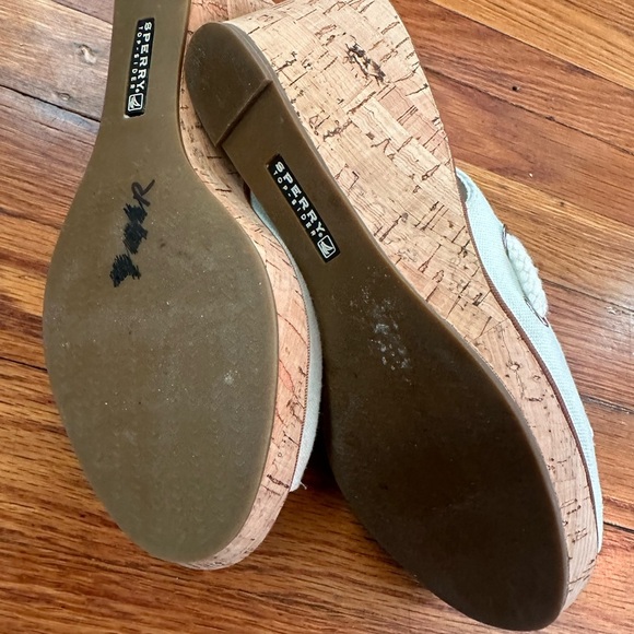 Sperry Wedge Sandals Slingback Canvas Leather Cream/white Womens Size 8.5 - Picture 4 of 4